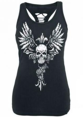 Skull Printed Hollow Out Tank