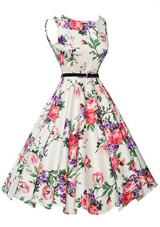 Floral Sleeveless Casual Dress with Belt