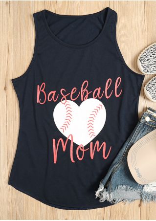 Baseball Mom Heart Printed O-Neck Tank