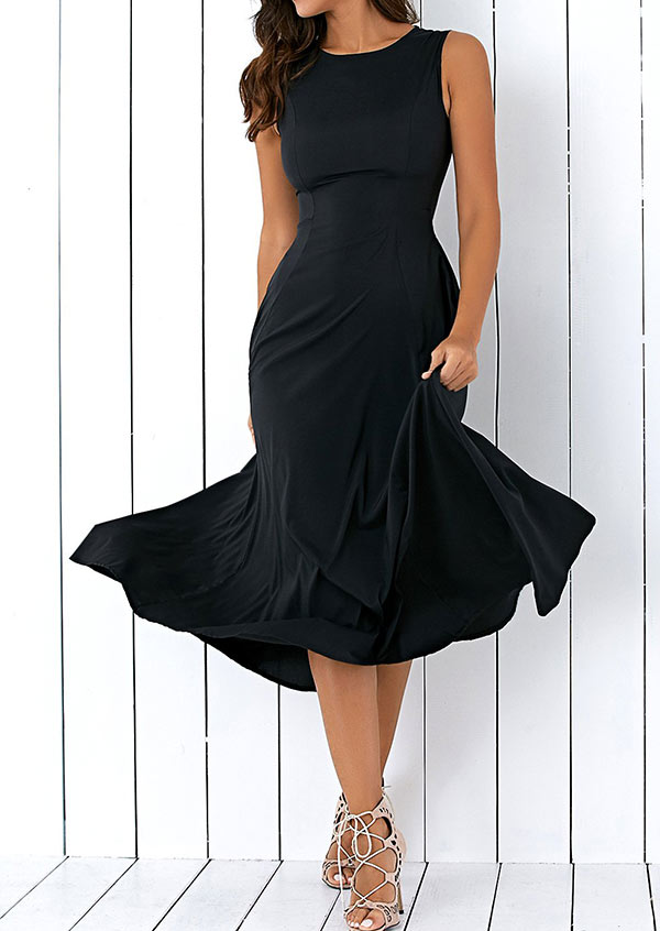 Solid Pocket Sleeveless Casual Dress Fairyseason