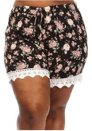 Floral Lace Splicing Drawstring Shorts