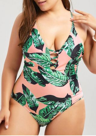 Palm Leaf Criss-Cross Sexy Swimsuit