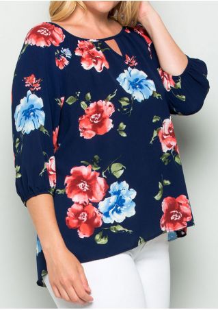 Floral Hollow Out O-Neck Blouse
