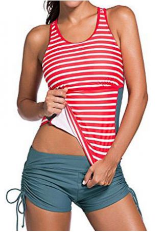 Striped Criss-Cross Hollow Out Tankini