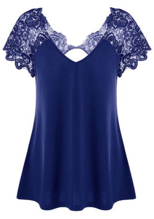 Solid Lace Splicing Hollow Out Blouse