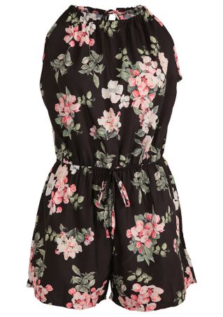 Floral Knot Sleeveless Hollow Out Romper