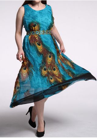 Peacock Feather Printed Maxi Dress