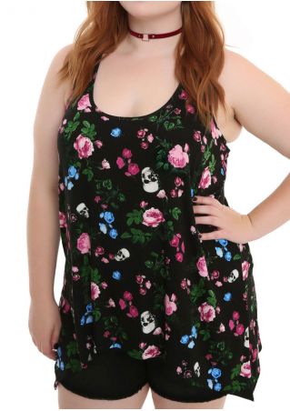 Floral Skull Printed Tank without Necklace