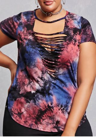Tie Dye Hollow Out Blouse without Necklace