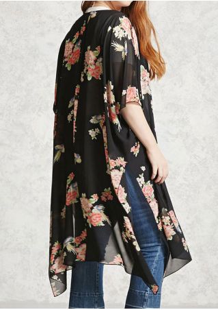 Floral Slit Cardigan without Necklace