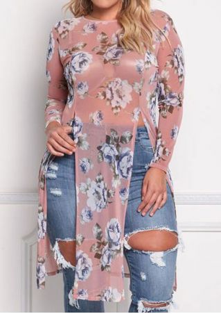 Floral See-Through Slit Hole Blouse