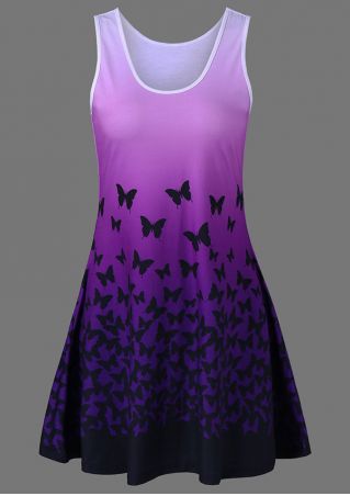 Butterfly O-Neck Mini Dress