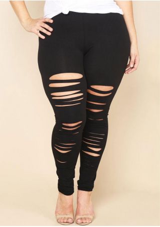 Solid Hollow Out Elastic Waist Leggings
