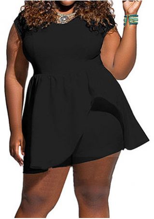 Solid Flouncing Cap Sleeve Romper without Necklace