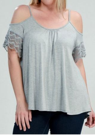 Solid Lace Splicing Cold Shoulder Blouse