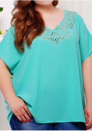 Plus Size Solid Hollow Out Chiffon Blouse