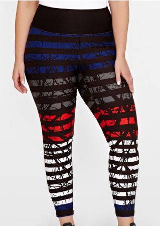 Plus Size Striped Printed Elastic Waist Sport Pants