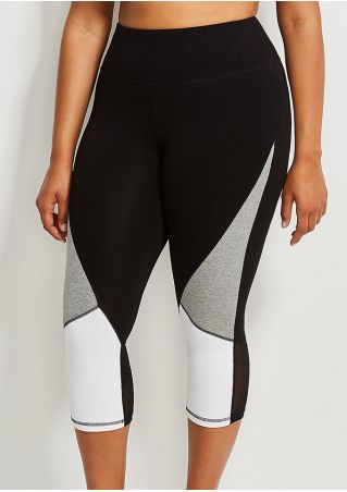 Plus Size Color Block Mesh Splicing Sport Pants