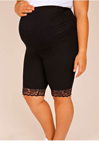 Plus Size Solid Lace Floral Skinny Stretchy Maternity Shorts