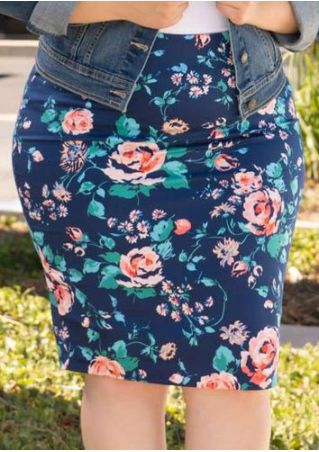 Plus Size Floral Printed Bodycon Skirt