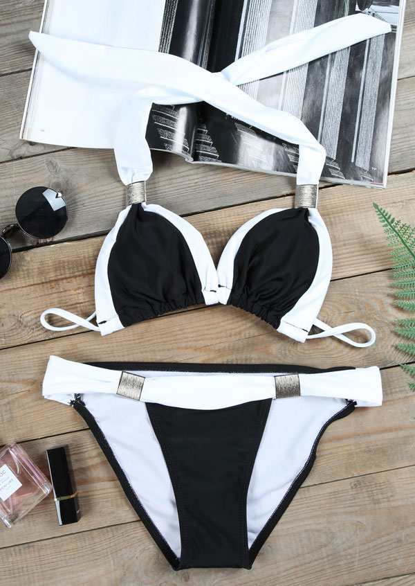 Color Block Halter Bikini Set Fairyseason