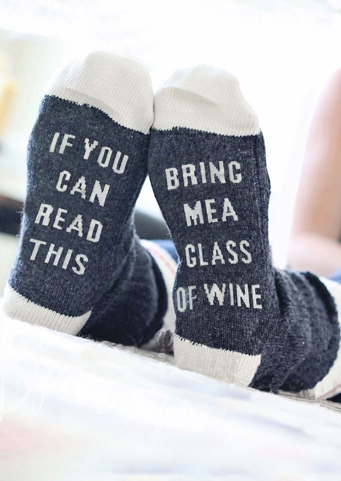If Can Read This Bring Me A Class Of Wine Socks in Deep Blue,Light Grey,Dark Grey. Size: One Size
