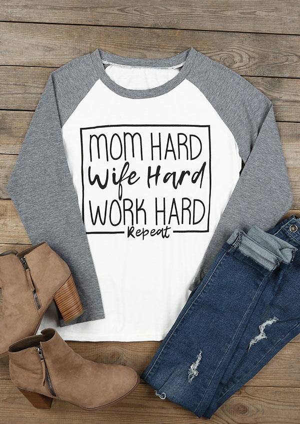 Mom Hard Wife Hard Work Hard Baseball T-Shirt picture