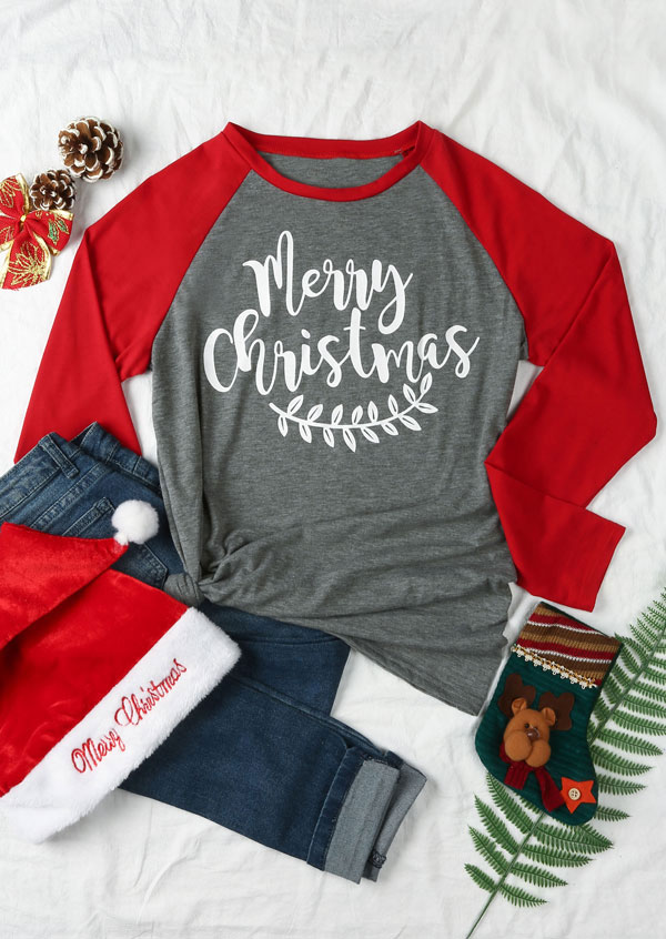 Merry Christmas Leaf Baseball T-Shirt - Fairyseason