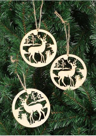 5pcs/Set Wooden Simple Reindeer Christmas Tree Hanging Pendant