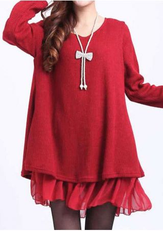 Plus Size Splice Knitted Dress Without Necklace