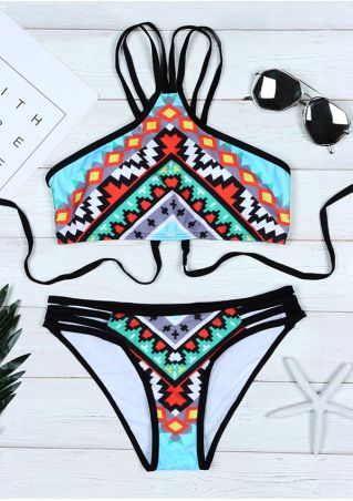 Geometric Printed Strap Sexy Bikini Set