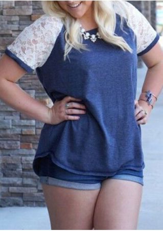 Lace Splicing Plus Size Casual T-Shirt