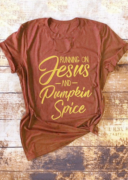 Tees T-shirts Running On Jesus And Pumpkin Spice Cut Out T-Shirt. Size: ,M, Brick red
Tees T-shirts Running On Jesus And Pumpkin Spice Cut Out T-Shirt. Size: ,M, Brick red