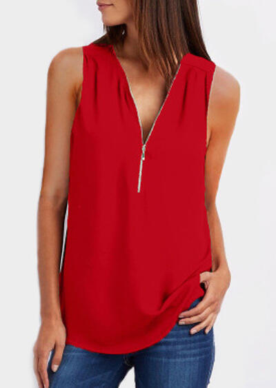 Tank Tops Solid Zipper V-Neck Tank in Red,Royal Blue,Navy Blue. Size: S,L,XL,2XL,3XL,4XL,5XL