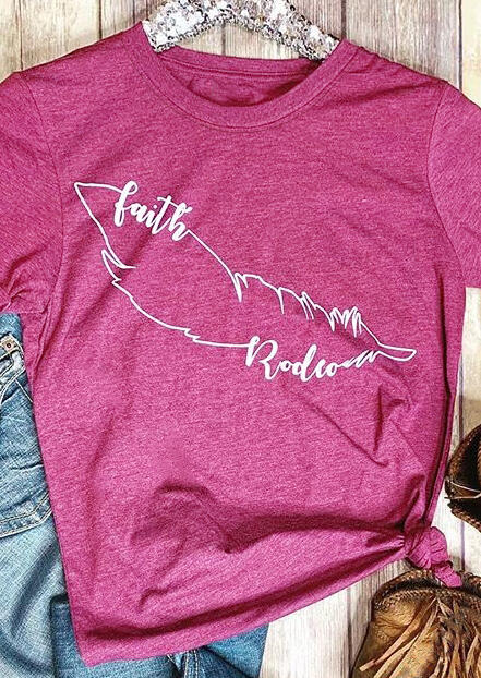 Tees T-shirts Faith Rodeo O-Neck T-Shirt Tee in Rose Red. Size