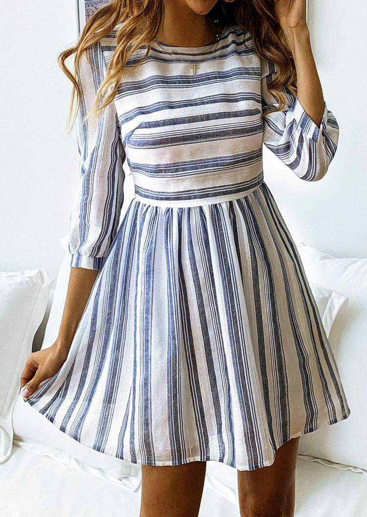 Striped Ruffled Mini Dress, Blue, 443685
Striped Ruffled Mini Dress, Blue, 443685