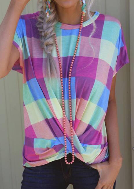Tees T-shirts Plaid Twist O-Neck T-Shirt Tee without Necklace in Multicolor. Size: M
Tees T-shirts Plaid Twist O-Neck T-Shirt Tee without Necklace in Multicolor. Size: M