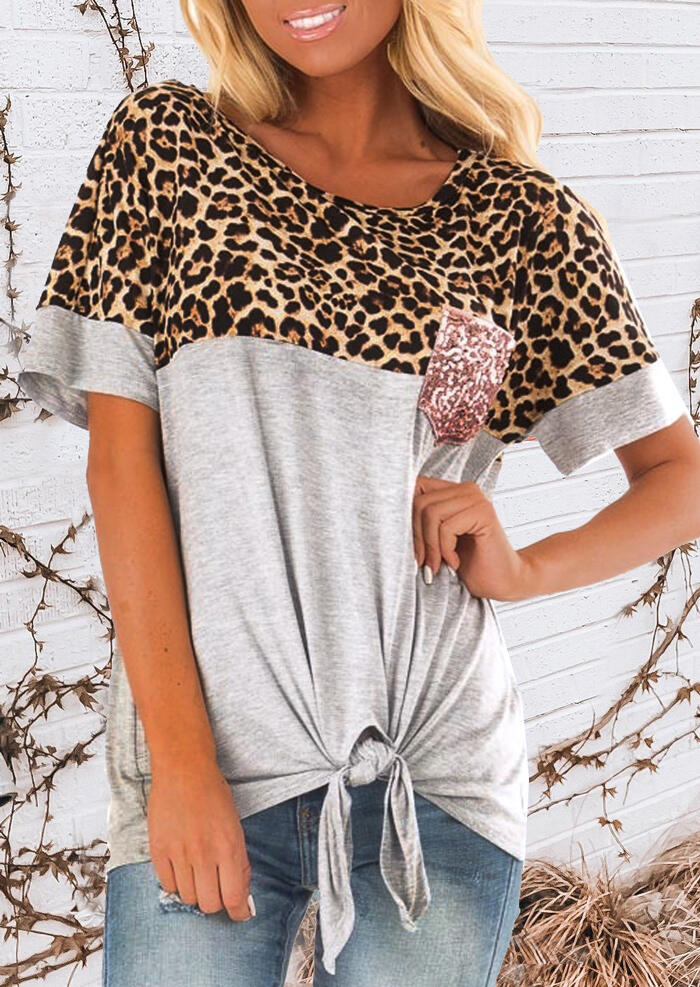 Tees T-shirts Leopard Printed Sequined Pocket Tie T-Shirt Tee - Light Grey. Size: ,M
Tees T-shirts Leopard Printed Sequined Pocket Tie T-Shirt Tee - Light Grey. Size: ,M