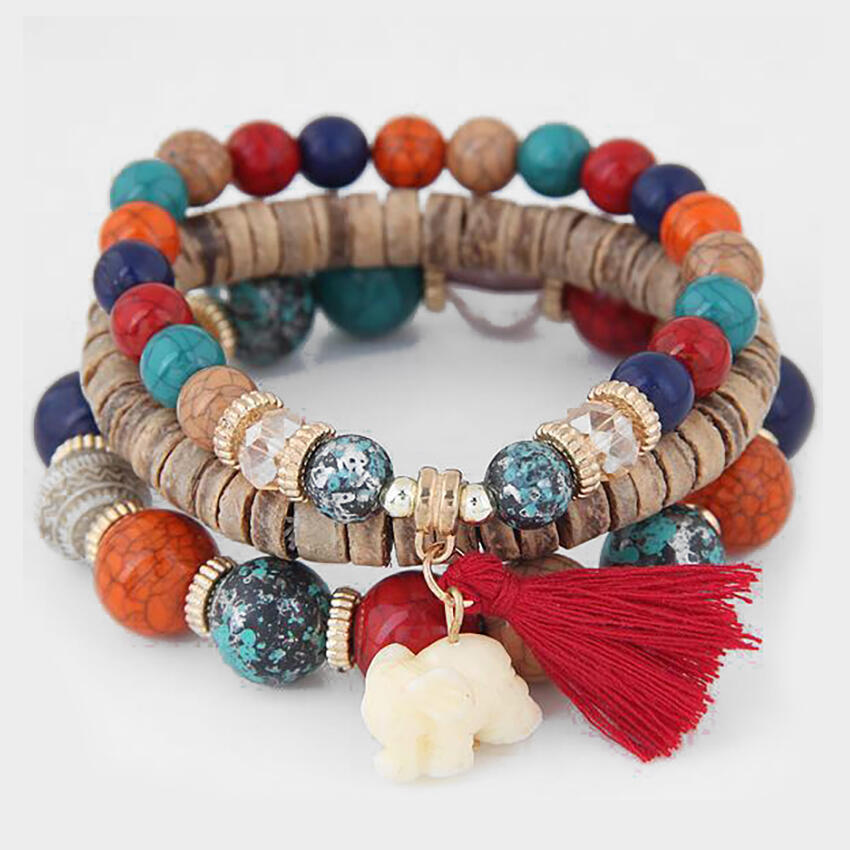 Bracelet Elephant Tassel Bead Bracelet. Size: One Size