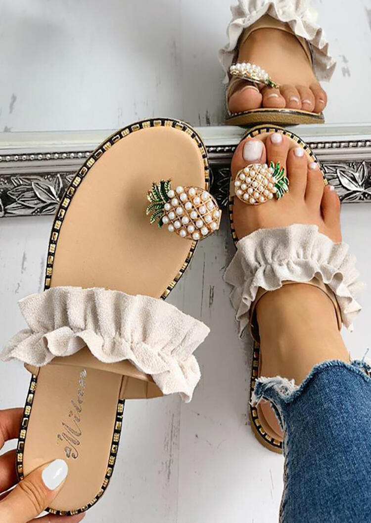 Sandals Pineapple Pattern Toe Ring Casual Sandals - Apricot. Size: 35,36,37,38,39