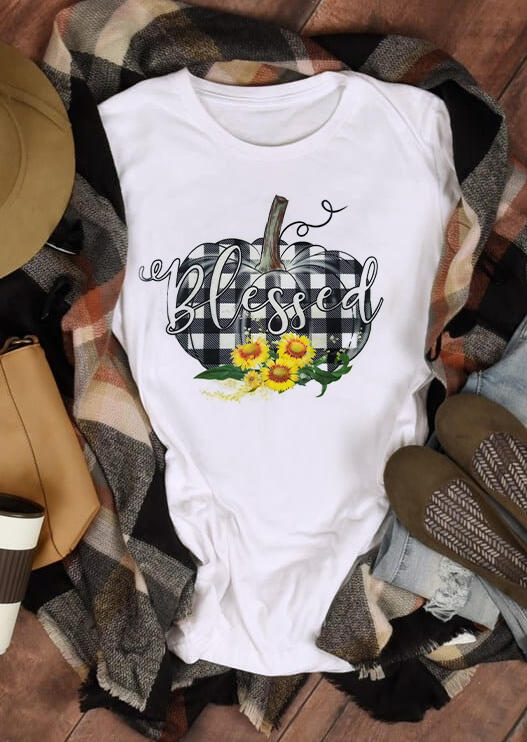 Tees T-shirts Plaid Splicing Blessed Pumpkin Sunflower T-Shirt Tee - White. Size
Tees T-shirts Plaid Splicing Blessed Pumpkin Sunflower T-Shirt Tee - White. Size