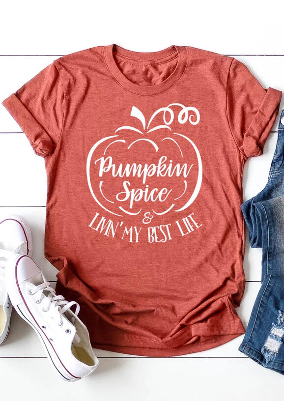 Tees T-shirts Pumpkin Spice & Livin' My Best Life T-Shirt Tee - Brick Red. Size: S,M,,XL
Tees T-shirts Pumpkin Spice & Livin' My Best Life T-Shirt Tee - Brick Red. Size: S,M,,XL