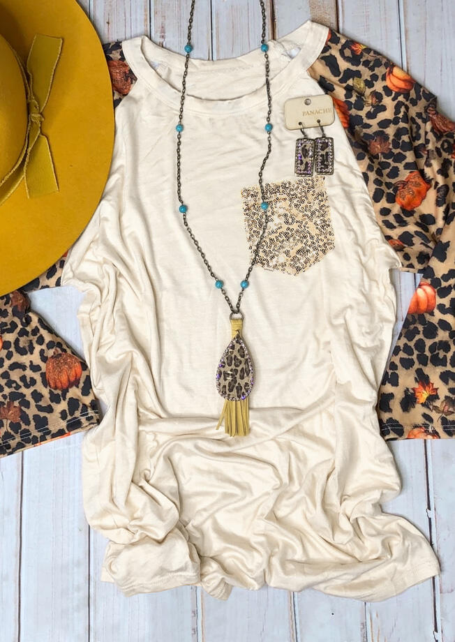 Leopard Printed Splicing Pumpkin Sequined Pocket T-Shirt Tee without Necklace - Light Yellow, 457343
Leopard Printed Splicing Pumpkin Sequined Pocket T-Shirt Tee without Necklace - Light Yellow, 457343