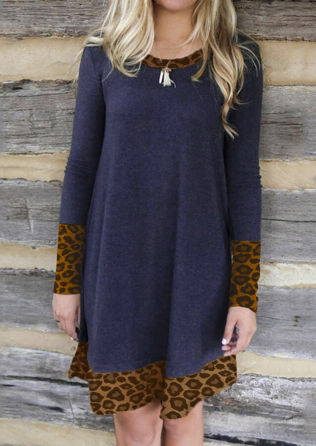 Mini Dresses Leopard Printed Long Sleeve Mini Dress without Necklace - Blue. Size: S,M
Mini Dresses Leopard Printed Long Sleeve Mini Dress without Necklace - Blue. Size: S,M