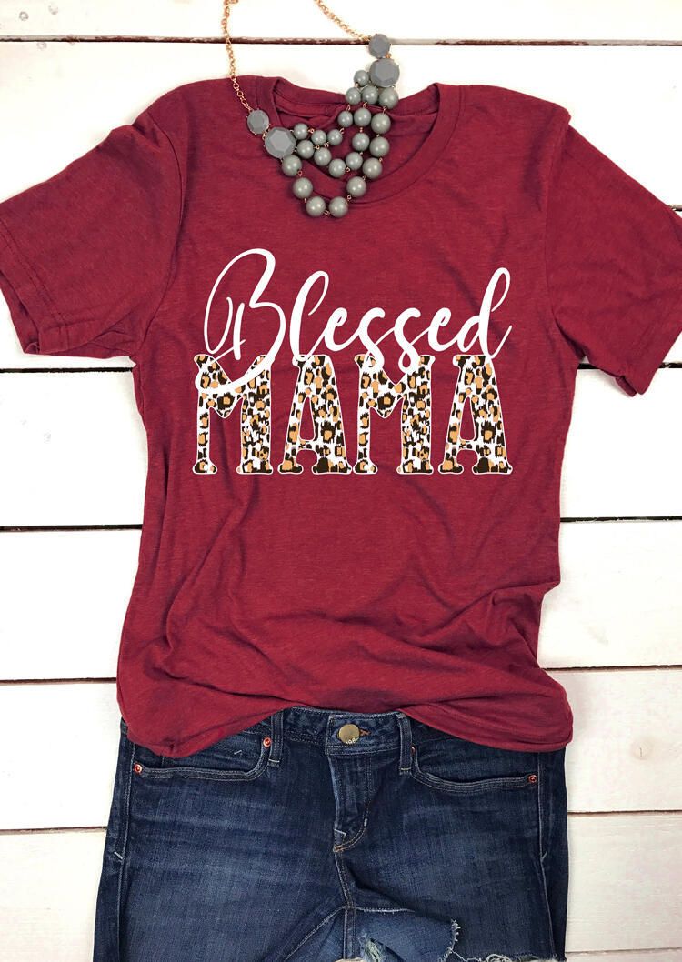 Tees T-shirts Blessed Mama Leopard Printed T-Shirt Tee - Burgundy. Size: S,M,,XL
Tees T-shirts Blessed Mama Leopard Printed T-Shirt Tee - Burgundy. Size: S,M,,XL