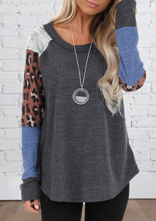 Leopard Camouflage Printed Color Block Splicing Blouse without Necklace - Gray, 459082
Leopard Camouflage Printed Color Block Splicing Blouse without Necklace - Gray, 459082