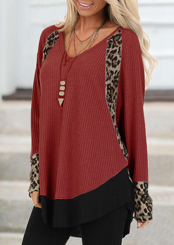 Leopard Printed Splicing Asymmetric Blouse without Necklace - Brick Red, 460651
Leopard Printed Splicing Asymmetric Blouse without Necklace - Brick Red, 460651