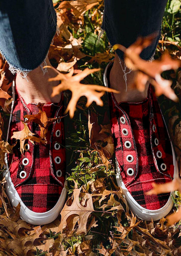 Buffalo Plaid Shoes, Red and Black Plaid Slip-On Round Toe Flat Canvas Sneakers in Red. Size
Buffalo Plaid Shoes, Red and Black Plaid Slip-On Round Toe Flat Canvas Sneakers in Red. Size