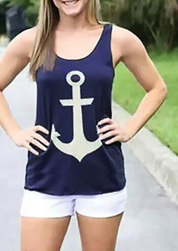 Tank Tops Loose Anchor Print Tank Without Necklace in Blue,Green,Pink. Size: S,M,L,XL