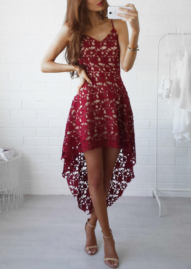 Mini Dresses Lace Splicing Asymmetric Spaghetti Strap Mini Dress without Necklace - Burgundy. Size: S,M,,XL
Mini Dresses Lace Splicing Asymmetric Spaghetti Strap Mini Dress without Necklace - Burgundy. Size: S,M,,XL